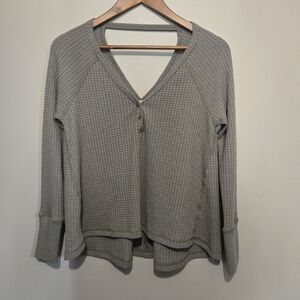 Sadie & Sage Green Waffle Knit Long Sleeve Shirt Sz Xs